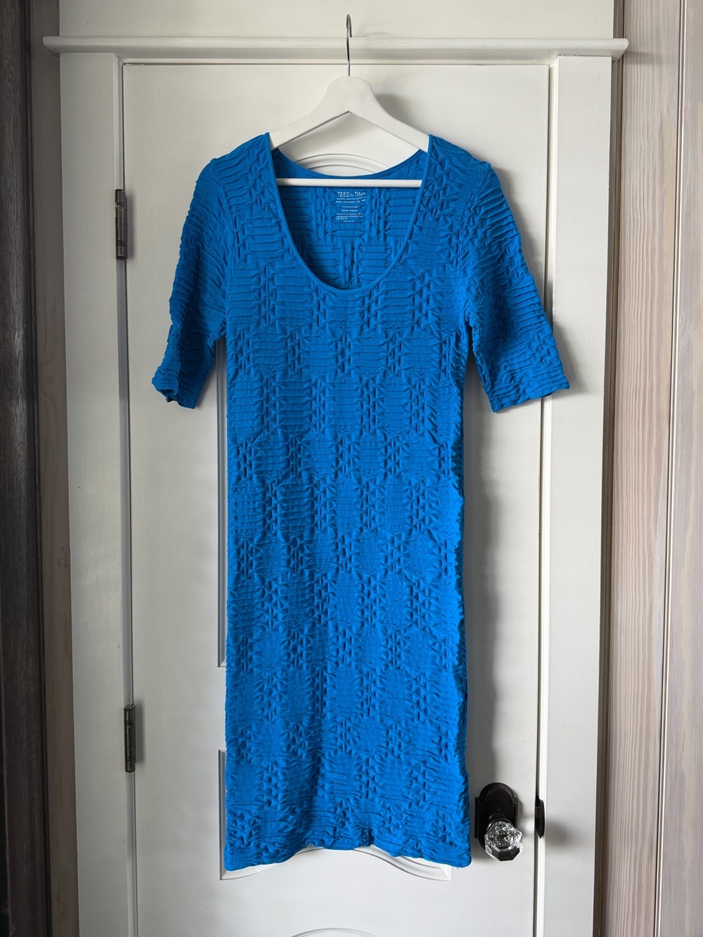 Tees by Tina Electric Blue Textured Scoop-Neck Midi Dress